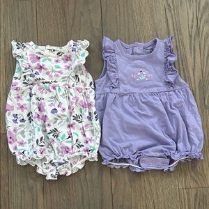 Toddler Floral & Lavender Ruffle One-Piece Rompers - Set of 2